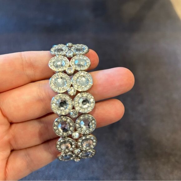 Silver Tone Rhinestone Stretch Bangle Bracelet - Picture 3 of 5